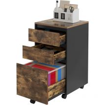 Woltu - Roll File Cabinet w/ Drawer, Hanging File Folder Organizer, Dark Oak Black