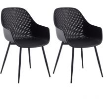 Set 2 Sedie per Sala da Pranzo con Schienale Scavato Design Scandinava in Polipropilene+Metallo, Nero - Klihome