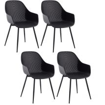 Klihome - Set 4 Sedie per Sala da Pranzo con Schienale Scavato Design Scandinava in Polipropilene+Metallo, Nero