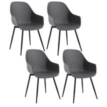 Klihome - Set 4 Sedie per Sala da Pranzo con Schienale Scavato Design Scandinava in Polipropilene+Metallo, Grigio