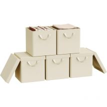 WOLTU Set de 5 Cajas de Almacenaje Cesta Contenedor Plegable con Asas en Tela Crema 18L