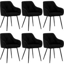 6x Dining Chairs, Velvet Dining Chairs with Backrest Dining Room Chairs, Black - Woltu