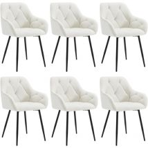 6x Dining Chairs, Velvet Dining Chairs with Backrest Dining Room Chairs, Cream - Woltu