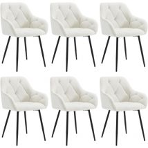 6x Dining Chairs, Velvet Dining Chairs with Backrest Dining Room Chairs, Cream - Woltu