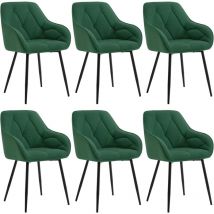 6x Dining Chairs, Velvet Dining Chairs with Backrest Dining Room Chairs, Green - Woltu