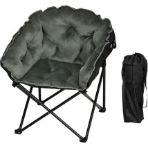 Woltu - 1x Sillón Tapizado de Terciopelo y Silla Plegable Oxford, Negro+Gris Oscuro
