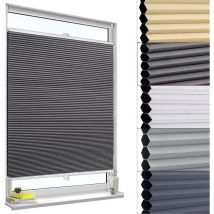 Store plissé nid d'abeille 95x130cm sans perçage avec Porte-Pince, Store plissé antisolaire avec Feuille d'aluminium intégrée, Blanc+Gris - Woltu