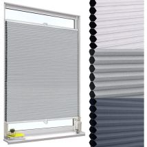 Store plissé nid d'abeille 60x120cm sans perçage avec Porte-Pince, Store plissé antisolaire avec Feuille d'aluminium intégrée, Blanc+Gris - Woltu