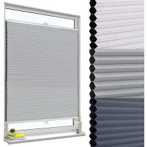 Store plissé nid d'abeille Woltu sans perçage avec Porte-Pince, Store plissé antisolaire, 80x130cm, Blanc+Gris