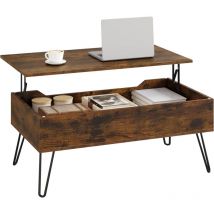 Table Basse Woltu Table de Salon avec Plateau Réglable en Hauteur, 95x(40-55,5) x50 cm, Table Basse avec Rangement Caché, Pieds Métal, Effet de Bois