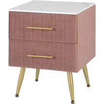 Woltu - Table de Chevet avec 2 Tiroirs en Velours - Table de Nuit en mdf - Meuble Chambre à Coucher Pieds doré - 40, 5x41x51cm - Rose