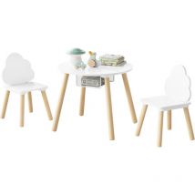 Woltu - Table Enfant avec Chaise, en mdf et Bois Massif, Table et Chaise Enfant, Ensemble de 1 Table et 2 Chaises pour Enfants, Blanc