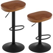 Lot de 2 Tabouret de Bar, Chaise de Bar, Tabouret Haut en Bois, Cadre en Métal, Réglable en Hauteur, Pivotant à 360°, Marron - Woltu