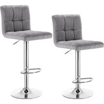 Lot de 2 Tabouret de bar en lin Woltu Siège bien rembourré, Tabouret pivotant, ajustable en hauteur, Gris clair