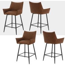 4x Taburetes de Bar Modernos en pu con Asiento Acolchado Suave reposabrazos Respaldo y Base de reposapiés de Metal para Comedor Cocina Marrone - Woltu