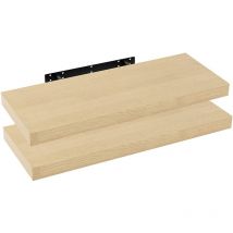 Woltu - Lot de 2 Étagère Murale pour Salon, Cuisine, Chambre, Salle de Bain, 80x22, 9x3, 8cm, Jaune Chêne, RG9318kei-2