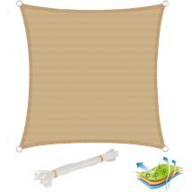 Voile d'ombrage carré en hdpe, protection contre le soleil avec protection uv pour jardin/terrasse, 2x2 m, Sable - Woltu