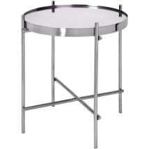 Womo-design - Beistelltisch Ø43x45 cm Unikat in Silber aus Metall und Glas, Design Wohnzimmertisch mit Glasplatte und Metallgestell, Runder