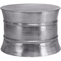 Womo-design - Couchtisch rund ø 62x33 cm, Silber, Drum, Unikat, handgefertigt aus Aluminium, Hammerschlag Design, Metall Sofatisch, Wohnzimmer