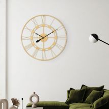 Womo-design - Horloge Murale Minuterie Stockholm Ø85cm Rond en Fer Noir Grands Chiffres Romains Pendule Murale Décorative Rétro Mouvement Silencieuse