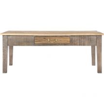 Womo-design - Mesa de Salón con Cajón Sao Paulo 117 x 70 x 45,5 cm Madera Maciza de Mango Natural Mesita Centro Auxiliar Café Hecha a Mano Diseño