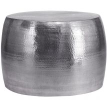 Womo-design - Mesa de centro hecha a mano estilo oriental redonda ø 59 x 41 cm plateado de aluminio - Mesita para salón diseño martillado plano de