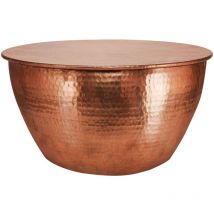 Womo-design - Mesa de Centro Hecha a Mano Estilo Oriental Redonda ø 59x30,5cm de Aluminio - Mesita para salón diseño Cobre Martillado Plano de Metal