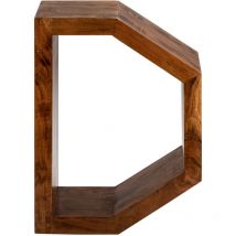 WOMO-DESIGN Mesa de Centro Dresden D-Forma 60 cm Madera Maciza Acacia Maciza Diseño Tallado a Mano Decorativa Estilo Rústico Mesita Auxiliar de Café