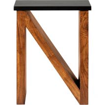 Womo-design - Mesa de Centro Neuss N-Forma 60 cm Madera Maciza Acacia Marrón Negro Diseño Tallado a Mano Decorativa Estilo Rústico Mesita Auxiliar de