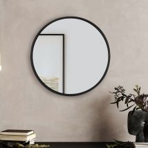 Miroir Mural Ø60 cm, Noir, Miroir Rond avec Cadre en Métal, Miroir Décoratif, Miroir Maquillage, Design Moderne, Miroir Suspendu pour Entrée, Salle