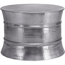 Womo-design - Table Basse Martelée de Salon - Table d'Appoint Ronde Artisanale ø 62x33 cm - Aluminium Argenté - Design Oriental - Finition Martelée
