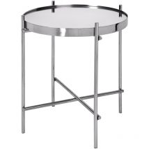 Womo-design - Table d'Appoint ø 43x45 cm Rond pour Salon - Argenté - Métal/Verre - Structure Revêtement Métallique - Plateau en Verre - Table Basse