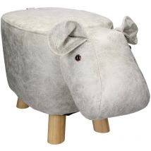 Womo-design - Taburete para Niños Forma Animal Hipopótamo - 65x31x37 cm - Asiento Reposapiés Tapizado Blanco-Gris Sillón Otomano Madera Maciza Puff