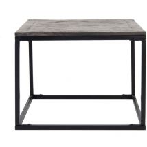 WOMO-DESIGN Tavolino Basso da Caffè 60 x 60 cm Quadrato Grigio Legno Massello di Mango Naturale Tavolo da Divano per Soggiorno Struttura in Metallo