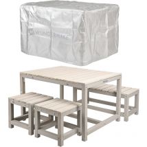 Wondermake Design Kindersitzgruppe Outdoor Garten Holz mit Abdeckung, Kinder-Sitzgarnitur Indoor Picknick-Gruppe ab 3 Jahre, beige grau