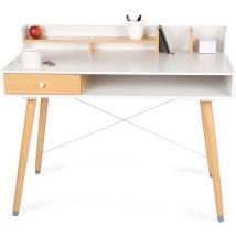 Wondermake - Design Schreibtisch aus Holz mit Schublade, Sekretär Computertisch kleiner Raum modern Bürotisch pc Tisch Arbeitstisch, Eiche hell weiß