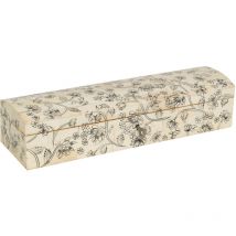 Wood and Bone Box L31xPR10xH8 Cm, Storage Box, Jewellery Box, Antique White with Black Floral Decorations