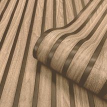 Belgravia Decor - Wood Slat Effect Wallpaper Walnut Belgravia Textured Heavyweight Vinyl