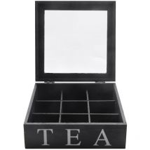 Boîte à thé en bois à 9 compartiments, boîte de rangement pour sachets de thé, boîte cadeau carrée, couvercle supérieur transparent, Jewe