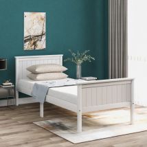 Merax - Wooden Single Bed Frame 3ft 90 x 190 cm White with Headboard and Footboard