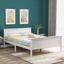 Wooden Bed Frame White with Headboard and Footboard Double 135 x 190 cm
