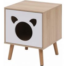 Niceme - Wooden Bedside Table with Cat Cave Cat House Bedside Cabinet Nightstand