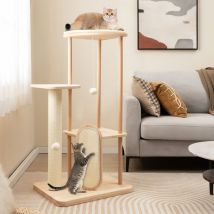 Wooden Cat Tree Tower Multi-level Kitten Activity Center w/Sisal Scratch Board