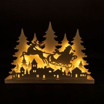 Wooden Christmas Decoration Pre Lit led Silhouette Nativity Scene Ornament Table Window Battery Operated, White, 60Cm