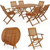 CASARIA Boston Oval Dining Table and 6 High Back Chairs FSC -Certified Acacia Wood Folding Conservatory Patio Outdoor Furniture Set Weather