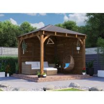 Dunster House Ltd. - Dunster House Wooden Gazebo Kit Louvre Wall 3m x 3m Heavy Duty Garden Shelter Roof Shingles Leviathan