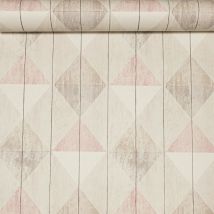 Ugepa - Wooden Grain Effect Panel Diamond Triangle Pink Beige White Textured Wallpaper