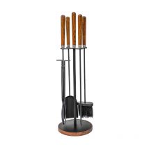 Ivyline - Wooden Handle Round Fireside Companion Set - Iron - L24 x W24 x H73 cm - Brown