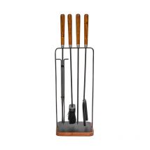 Ivyline - Wooden Handle Square Fireside Companion Set - Iron - L18 x W24 x H73 cm - Brown