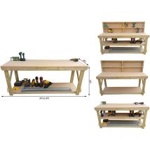 Arbor Garden Solutions - Wooden mdf Top Workbench, 7ft (210cm), With back panel and wheels